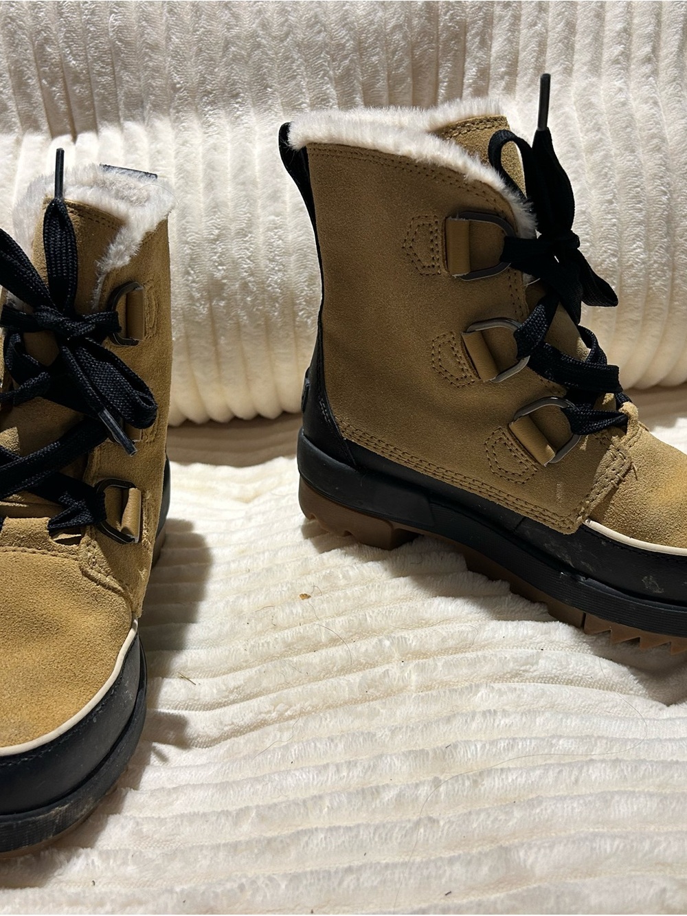 Sorel Kids Tan Lace-Up Faux Fur Winter Boots